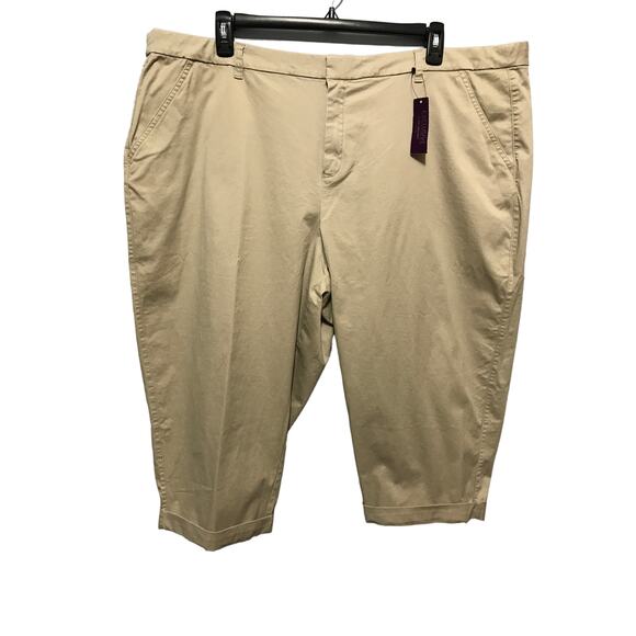 Lane Bryant Womens Plus Size 28 Khaki Tan Capri Pants Roll Cuff New - Picture 1 of 9